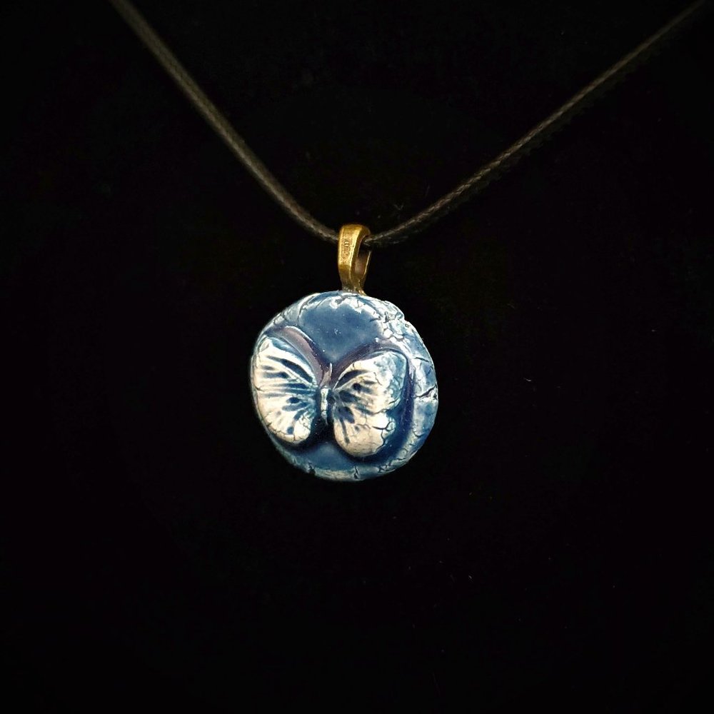 Handmade Ceramic Persian Blue Butterfly Pendant Necklace